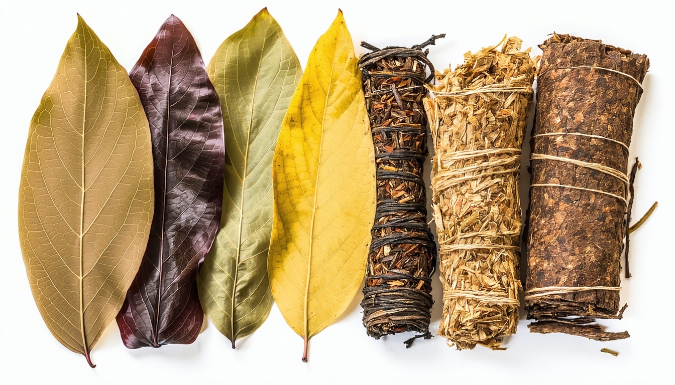 Variety of tobacco leaves ready for use in cigars, cigarettes, and hookah.